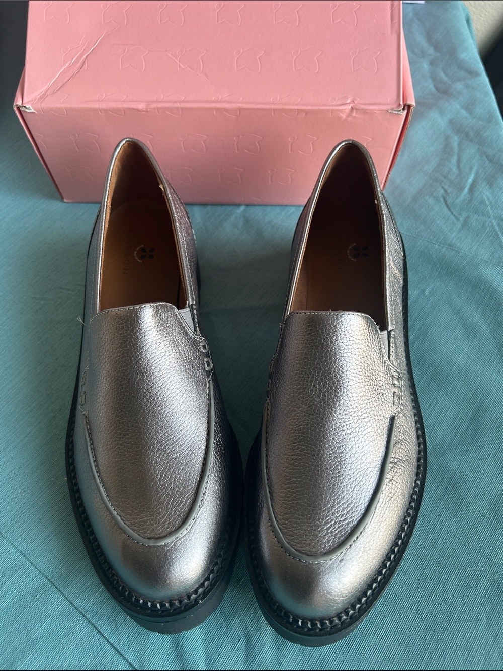 Caslon Metallic Silver Leather Loafers